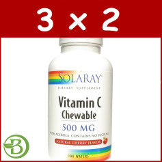 Pacote 3x2 Vitamina C 500Mg. 100 comprimidos mastigáveis Solaray