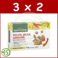 Pacote 3x2 Pólen, Geléia e Ginseng Vitaminado 30 Comprimidos Santiveri