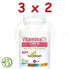 Pacote 3x2 Vitamina D3 1.000Ui 60 Pérolas Sura Vitasan