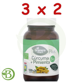 Pack 3x2 Cúrcuma + Pimienta Bio 120 Cápsulas El Granero
