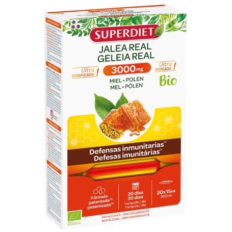 Geleia Real Mel + Pólen Bio 3000mg 20 Ampolas Superdiet