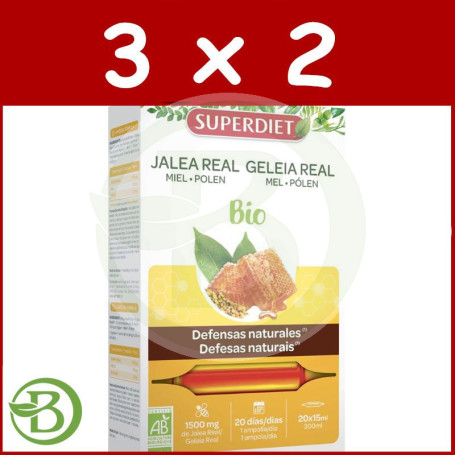 Pack 3x2 Jalea Real Miel + Polen Bio 1500Mg 20 Ampollas Superdiet