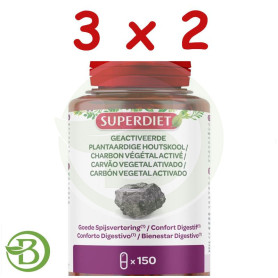 Pack 3x2 Carbón Vegetal Activado 150 Cápsulas Superdiet
