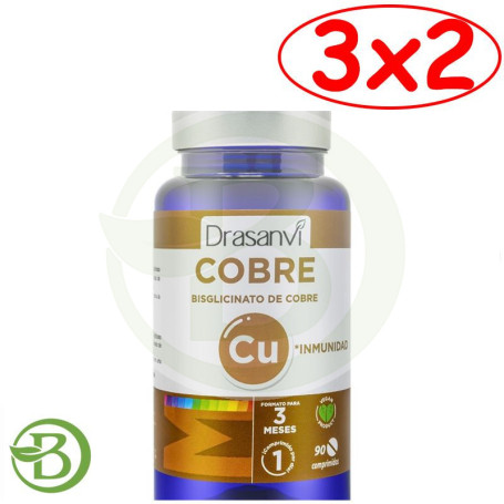 Pack 3x2 Cobre Bisglicinato 90 Comprimidos Drasanvi