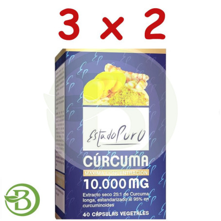 Pack 3x2 Cúrcuma 10.000Mg 40 Cápsulas Vegetales Estado Puro