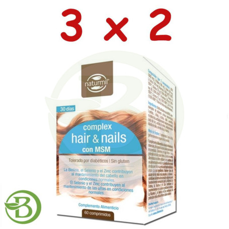 Pack 3x2 Hair & Nails Complex 60 Comprimidos Naturmil