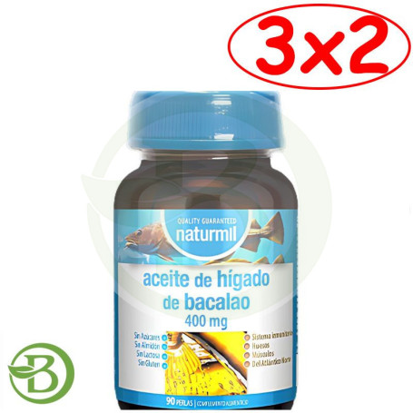 Pack 3x2 Aceite De Hígado De Bacalao 400Mg 90 Perlas Naturmil