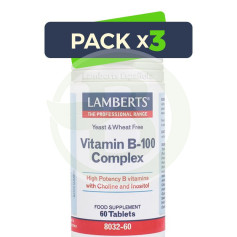 Pacote 3x Vitamina B-100 Complexo 60 Comprimidos Lamberts