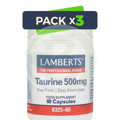 Embalagem com 3x Taurina 500mg. Lamberts