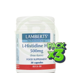 Embalagem com 3x L-Histidina HCI 500mg. Lamberts