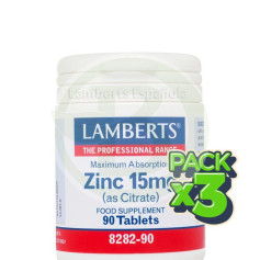 Embalagem com 3x Zinco 15Mg. (como citrato) 90 comprimidos de Lamberts