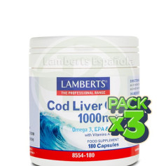 Embalagem com 3x Óleo de Fígado de Bacalhau 1000mg. Lamberts