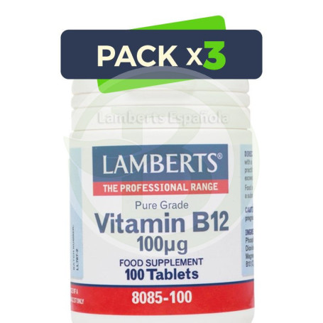 Pack 3x Vitamina B12 100µg. Lamberts