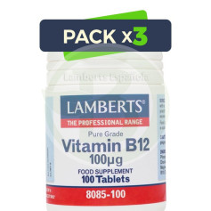 Embalagem com 3x Vitamina B12 100µg. Lamberts
