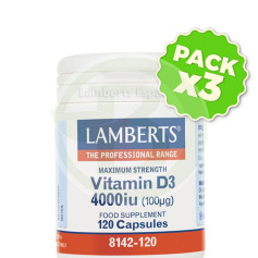 Pacote 3x Vitamina D3 4000IU 120 Comprimidos Lamberts