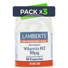 Pacote 3x Vitamina K 60 Cápsulas Lamberts