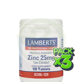 Pack 3x Zinc 25Mg. 120 Comprimidos Lamberts