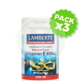 Pack 3x Vitamina E Natural 180 Tabletas 400UI Lamberts