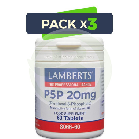 Pack 3x P5p 20Mg. (Piridoxal-5-Fosfato. Vit B6 Forma Activa) 60 Tabletas Lamberts