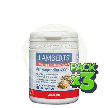 Pack 3x Ashwagandha 6.000Mg. 60 Cápsulas Lamberts