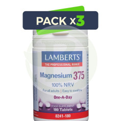 Pacote 3x Magnésio 375 180 Comprimidos Lamberts