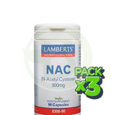 Pacote 3x Nac (N-Acetil Cisteína) 300Mg 90 Cápsulas Lamberts