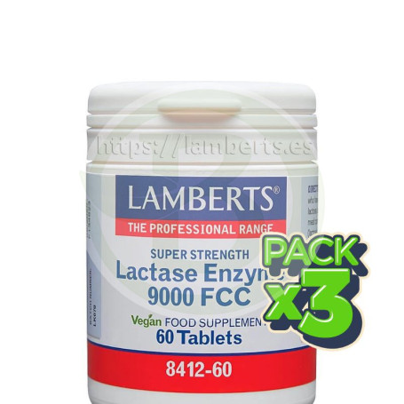 Pack 3x Lactase Enzyme 9000Fcc 60 Tabletas Lamberts