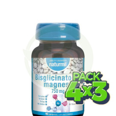 Pack 4x3 Bisglicinato de Magnésio 750Mg 90 Comprimidos Naturmil