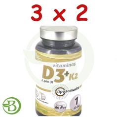 Pacote 3x2 D3 + K2 Liposomed 2.500 UI 60 Cápsulas Pinisan