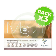 Pacote com 3 cápsulas de Magnésio + Zinco + Vitamina C + B6 90 Veggunn