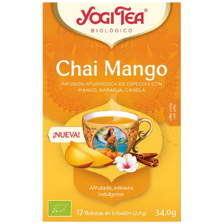 Chá Yogi com 17 sachês de infusão de chá Chai Mango