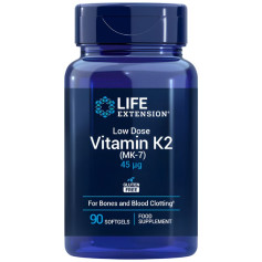 Vitamina K2 (Mk-7) em baixa dosagem, 45 mcg, 90 cápsulas, Life Extension