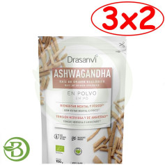Pacote com 3x2 unidades de pó de Ashwagandha orgânico 150g Drasanvi