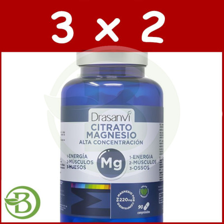 Pack 3x2 Citrato De Magnesio Alta Concentracion 90 Comprimidos Drasanvi