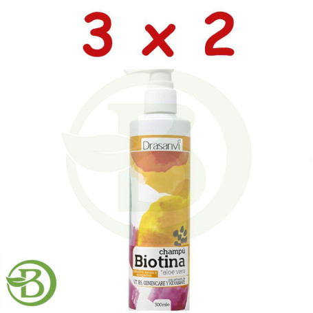 Pack 3x2 Champú De Biotina y Aloe Vera Cabello Seco 300Ml Drasanvi