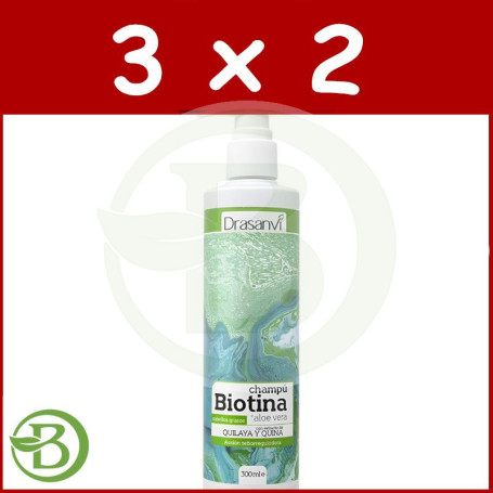 Pack 3x2 Champú De Biotina y Aloe Vera Cabello Graso 300Ml Drasanvi