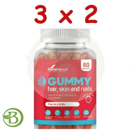 Pack 3x2 Pelo, Piel y Uñas 60 Gominolas Soria Natural