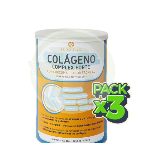 Pack 3x Colageno Forte 300Gr Sabor Tropical Dimefar