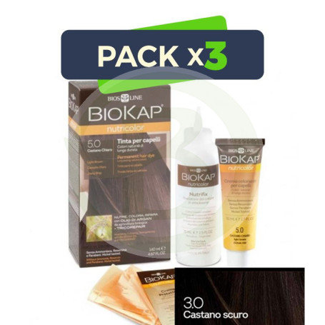 Pack 3x Tinte Nutricolor 3 Castaño Oscuro 140Ml. Biokap