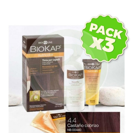 Pack 3x Tinte Nutricolor 4.4 Castaño Cobrizo 140Ml. Biokap