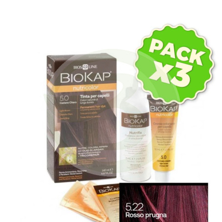 Pack 3x Tinte Nutricolor 5.22 Rojo Ciruela 140Ml. Biokap