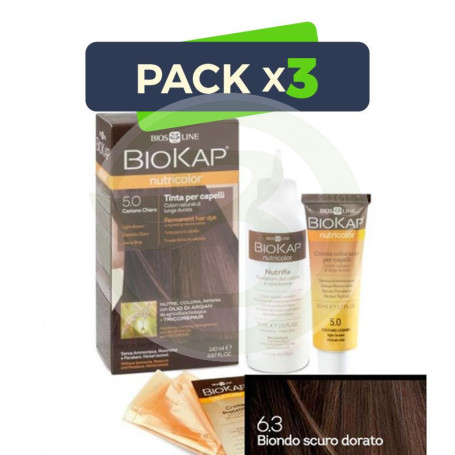 Pack 3x Tinte Nutricolor 6.3 Rubio Dorado Oscuro 140Ml. Biokap