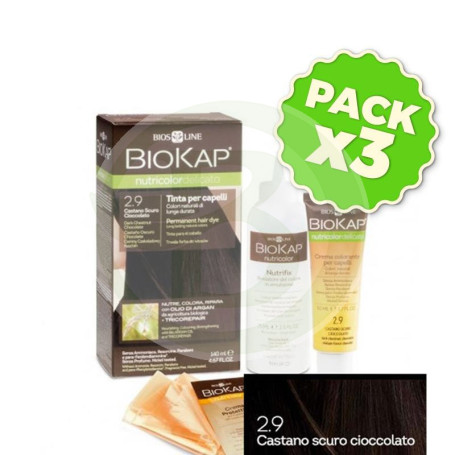 Pack 3x Tinte Nutricolor Delicato 2.9 Castaño Oscuro Chocolate 140Ml. Biokap