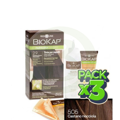 Pack 3x Tinte Nutricolor Delicato 5.05 Castaño Avellana 140Ml. Biokap