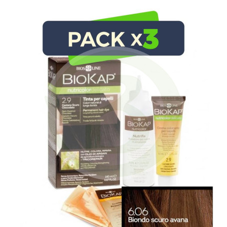 Pack 3x Tinte Nutricolor Delicato 6.06 Rubio Oscuro Habana 140Ml. Biokap