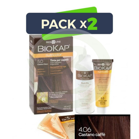 Pack 2x Tinte Nutricolor 4.06 Castaño Café 140Ml. Biokap