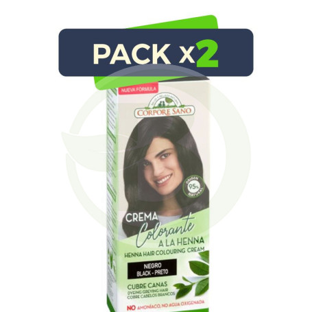 Pack 2x Crema Colorante Henna Negro 80Ml. Corpore Sano