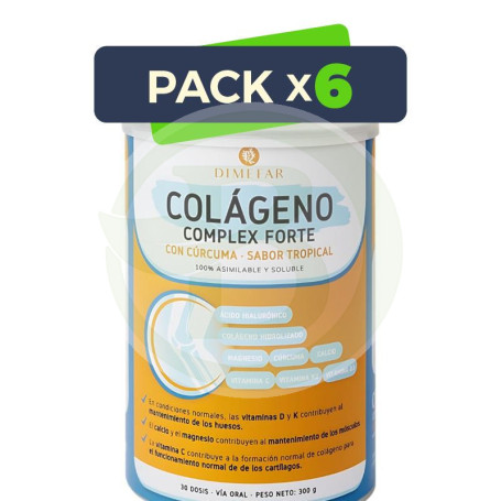 Pack 6x Colageno Forte 300Gr Sabor Tropical Dimefar