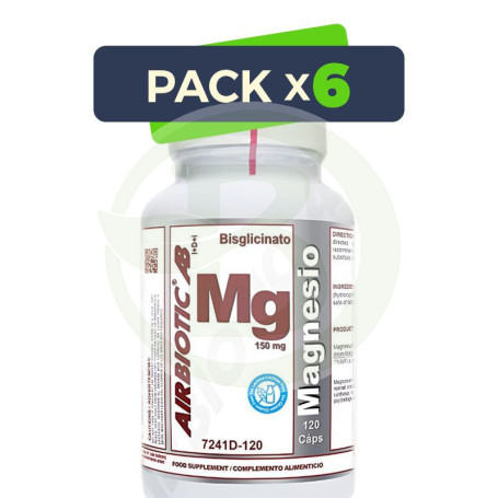 Pack 6x Magnesio Ab (Como Bisglicinato) 150 Mg 120 Cápsulas Airbiotic