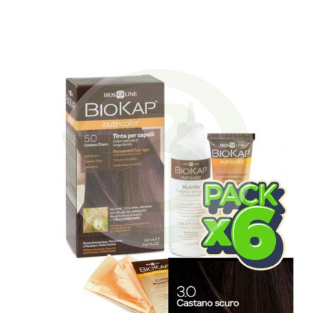 Pack 6x Tinte Nutricolor 3 Castaño Oscuro 140Ml. Biokap